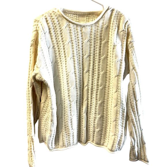 Vintage 80s 100% Cotton Sweater Cream Roll Neck Design Women Large. No Tag - Picture 1 of 5